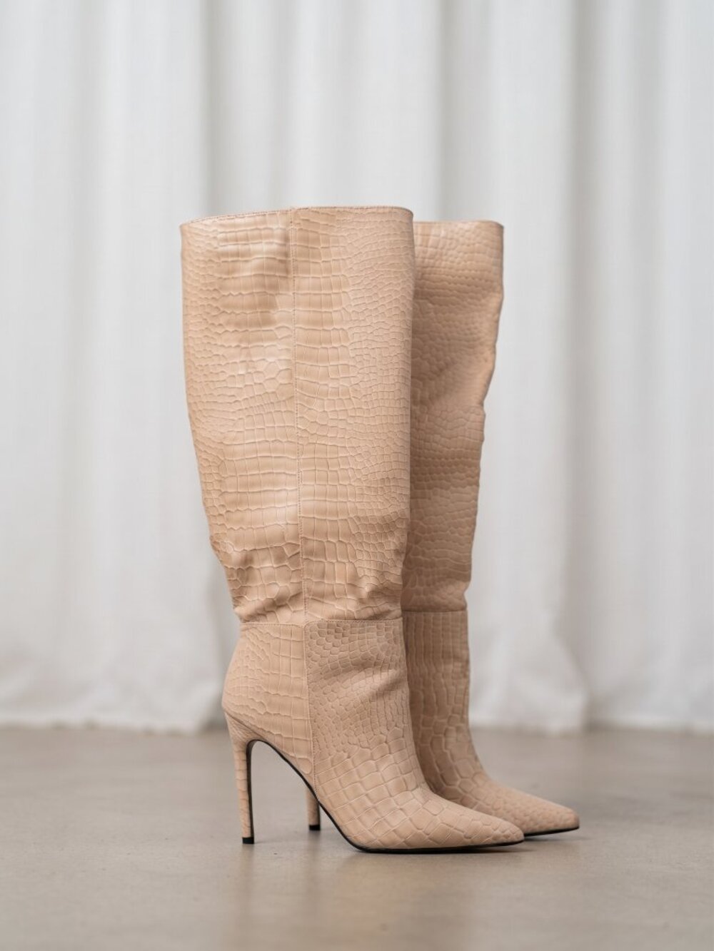 Crocodile Embossed Knee High Boots